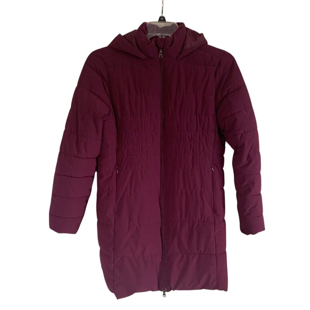 Swiss Tech Women’s Maroon Thigh Length Puffer Winter Coat Small 4-6 Zip Pockets - Picture 3 of 13
